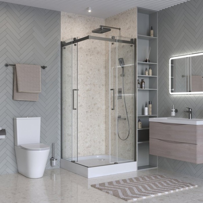 Душевой уголок 90х90 стекло прозрачное, профиль оружейная сталь MARINO BelBagno