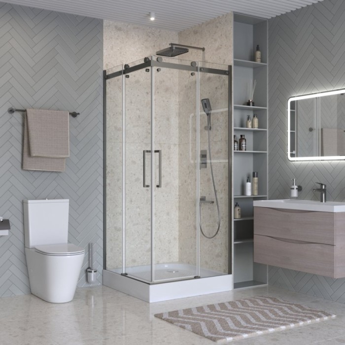 Душевой уголок 90х90 стекло прозрачное, профиль оружейная сталь MARINO BelBagno