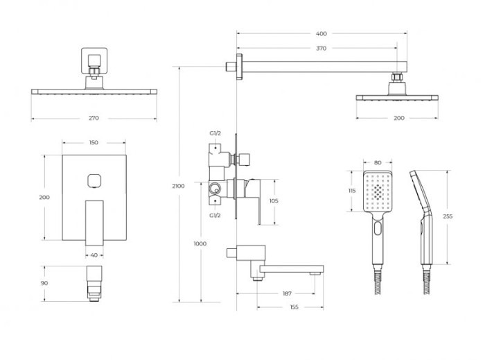 Душевой комплект встраиваемый с изливом CEZARES SLIDER-VDSET-NOP