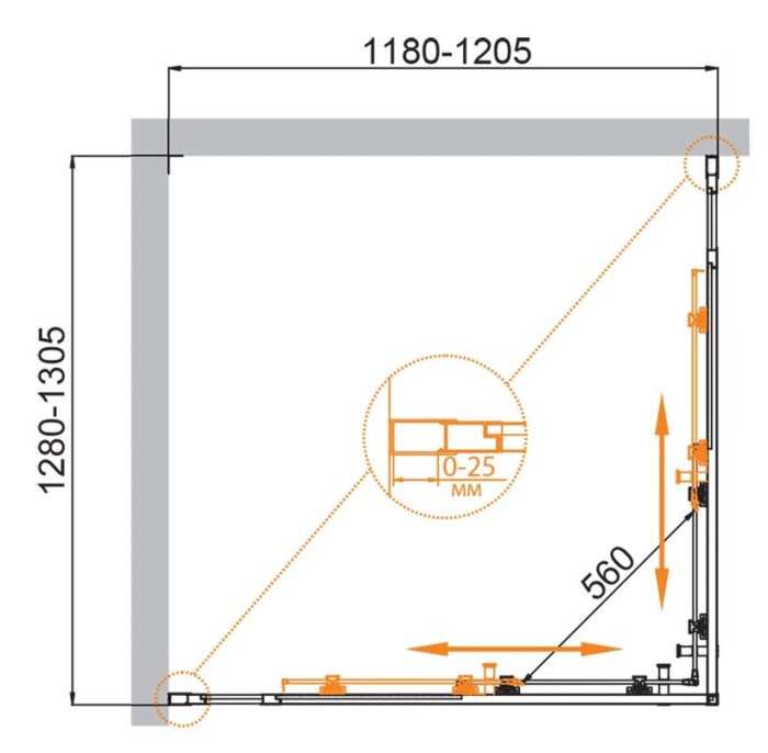 Душевой уголок CEZARES MOLVENO-AH-22-130/120-C-BORO-IV