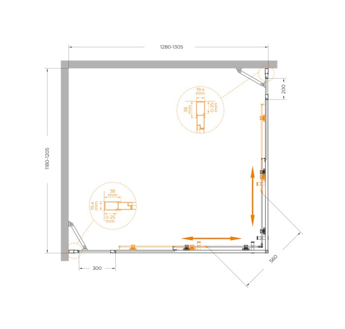 Душевой уголок CEZARES MOLVENO-AH-22-130/120-C-Cr-IV
