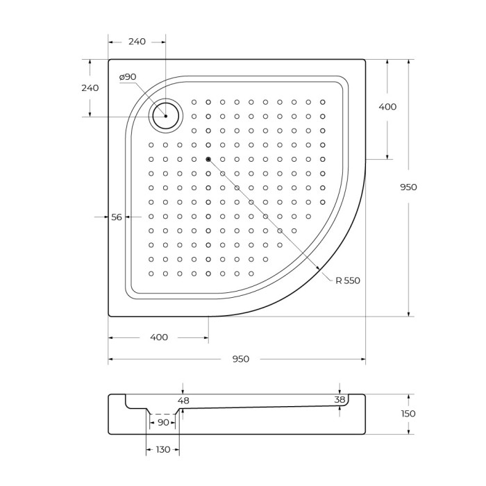 Акриловый поддон BelBagno TRAY-BB-R-95-550-15-W