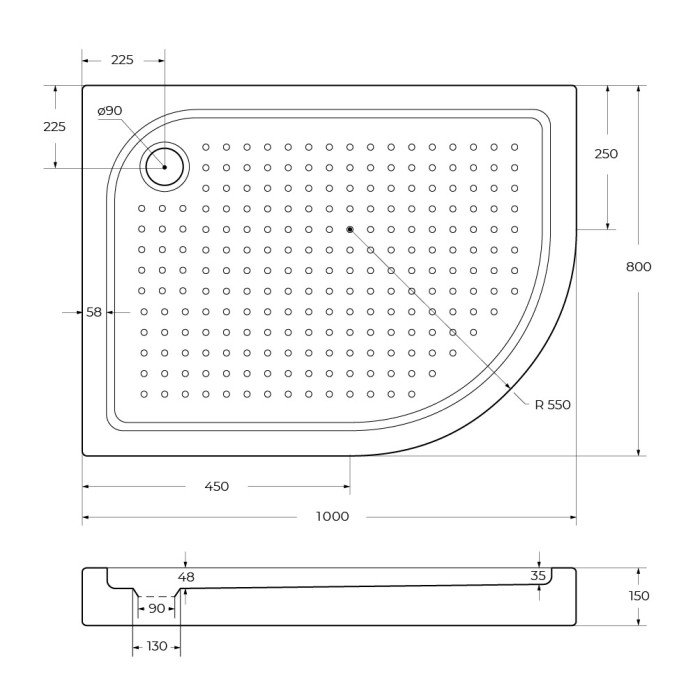 Акриловый поддон BelBagno TRAY-BB-RH-100/80-550-15-W-L