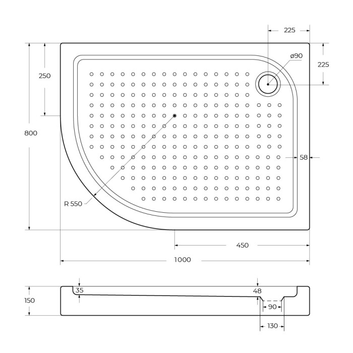 Акриловый поддон BelBagno TRAY-BB-RH-100/80-550-15-W-R
