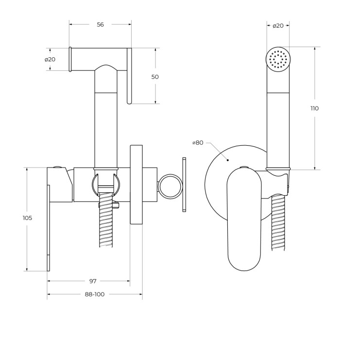 Гигиенический душ со смесителем CEZARES STYLUS-DIF-BORO