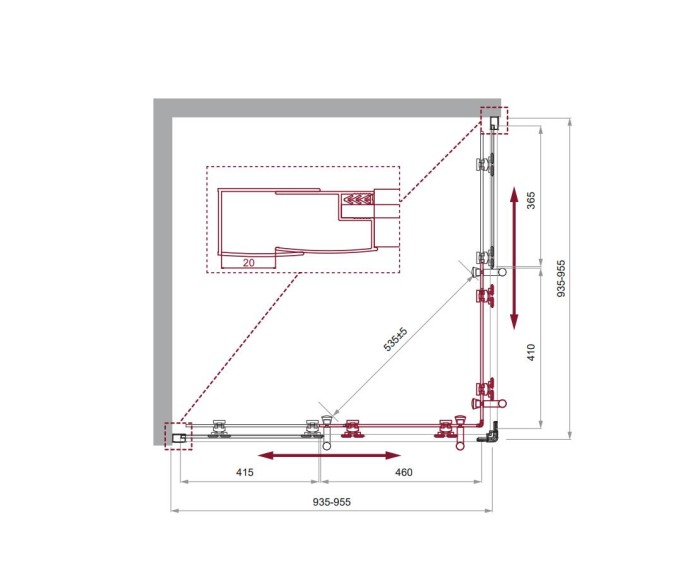 Душевой уголок BelBagno UNO-195-A-2-95-P-Cr