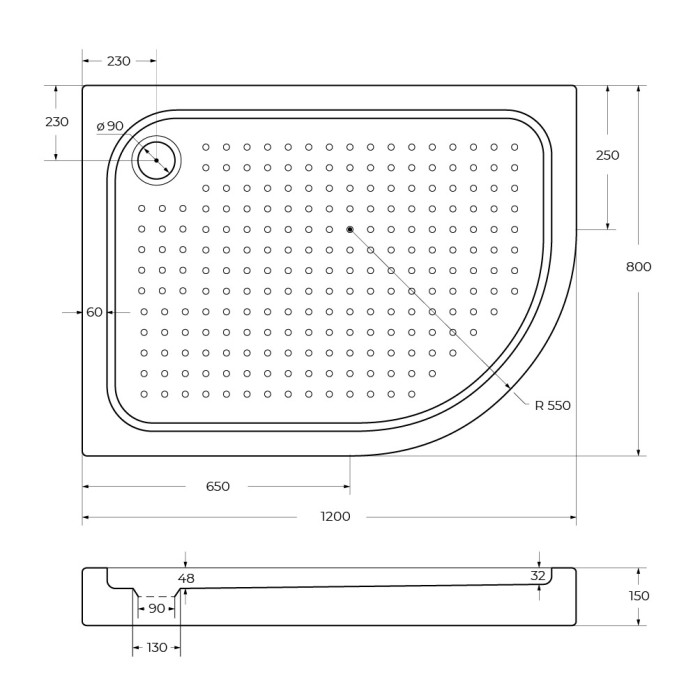 Акриловый поддон BelBagno TRAY-BB-RH-120/80-550-15-W-L
