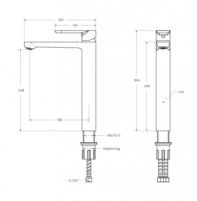 Смеситель для накладной раковины без донного клапана CEZARES STYLUS-LC-01-W0