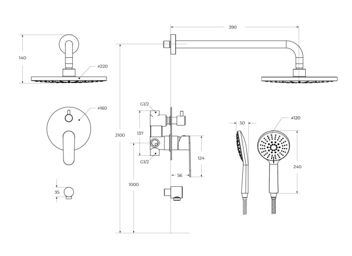 Душевой комплект встраиваемый CEZARES STYLUS-DSET-01