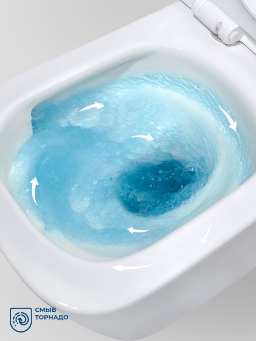 Унитаз подвесной безободковый со смывом "Торнадо", с сиденьем дюропласт soft close KRAFT-TOR