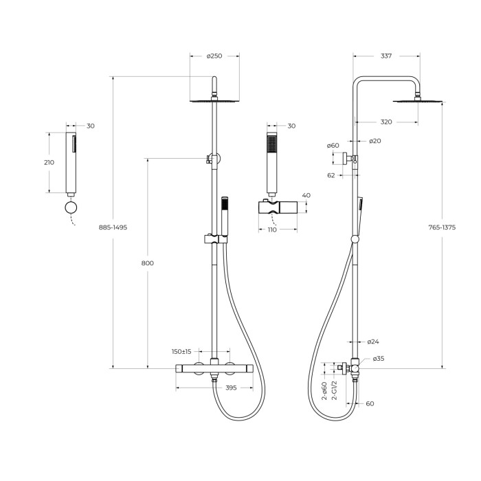 Душевая стойка BelBagno UNO UNO-DOCM-NERO
