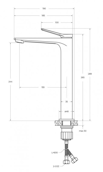 Смеситель для накладной раковины без донного клапана BelBagno UNIQUE-LMC-CRM-W0