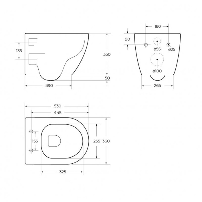 Унитаз подвесной безободковый с сиденьем CEZARES STREAM CZR-2426-TH-TOR/SC