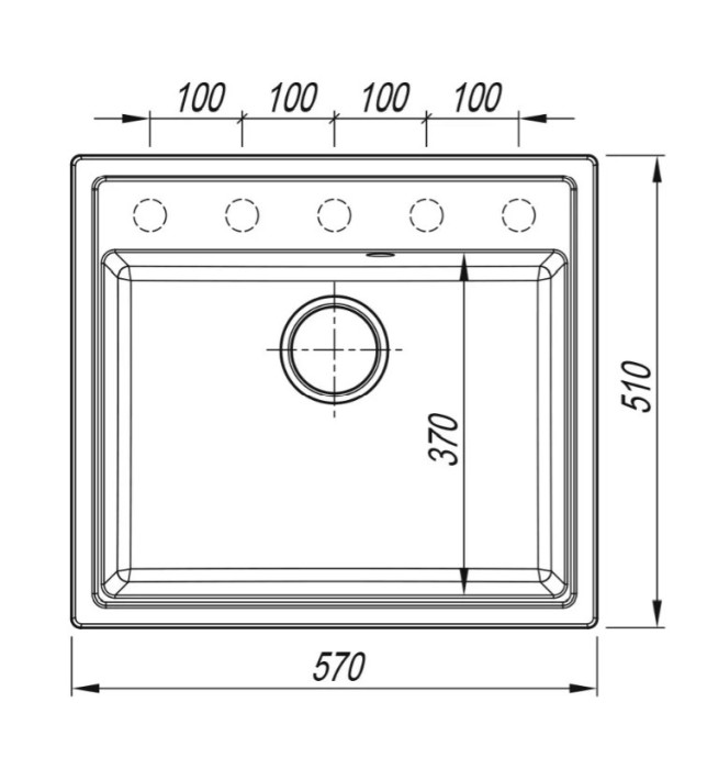 Мойка для кухни каменная 57х51 см, черная, врезная, с сифоном FS-Venezia-5751-Nero