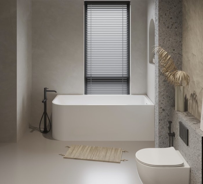 Ванна акриловая пристенная, левосторонняя, в комплекте со сливом-переливом BelBagno BB712