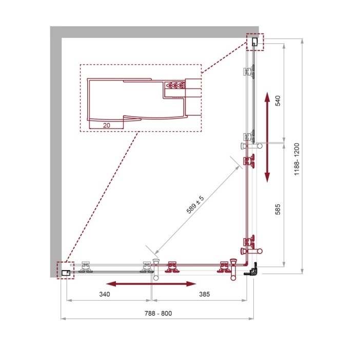 Душевой уголок BelBagno UNO-195-AH-2-120/80-C-Cr