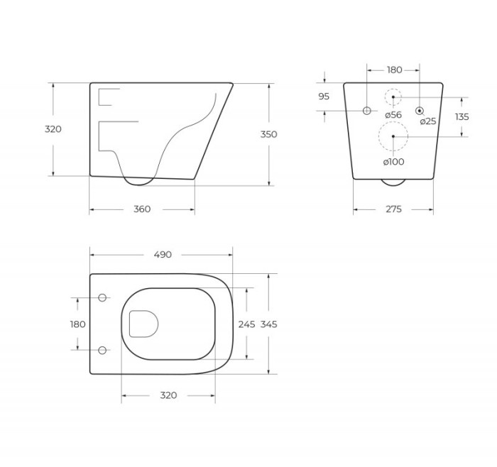 Унитаз подвесной безободковый со смывом TORNADO BelBagno ARDENTE-TOR BB520CH-TOR
