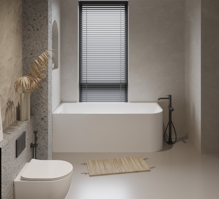 Ванна акриловая пристенная, правосторонняя, в комплекте со сливом-переливом BelBagno BB712