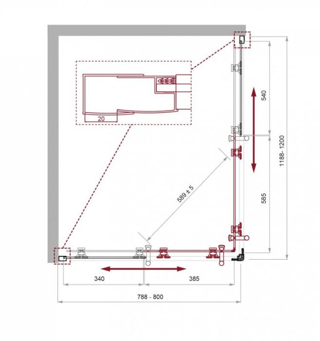 Душевой уголок BelBagno UNO-195-AH-2-120/80-P-Cr