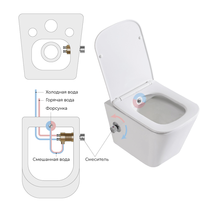 Унитаз подвесной с сиденьем, функцией биде и смесителем BelBagno DUE BB3103CHR-BS/SC