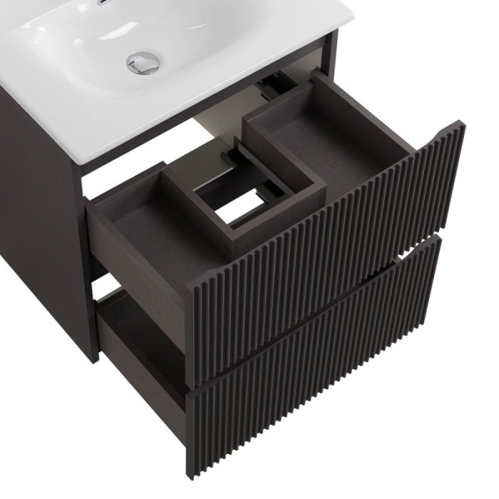 Тумба темно-серая с раковиной, подвесная с двумя выкатными ящиками BelBagno 600x455x608 