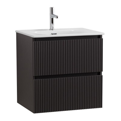 Тумба темно-серая с раковиной, подвесная с двумя выкатными ящиками BelBagno 600x455x608 