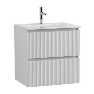 Тумба белая с раковиной, подвесная с двумя выкатными ящиками BelBagno 600x455x608