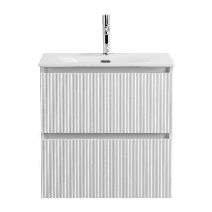 Тумба белая с раковиной, подвесная с двумя выкатными ящиками BelBagno 600x455x608