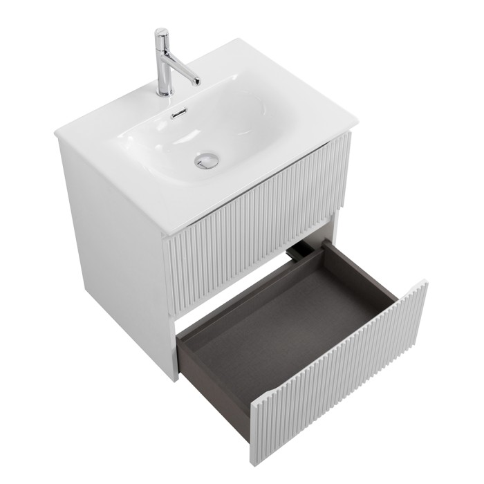 Тумба белая с раковиной, подвесная с двумя выкатными ящиками BelBagno 600x455x608