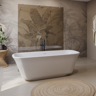 Акриловая ванна отдельностоящая, полукруглая в комплекте со сливом-переливом BB702-1700-800-K