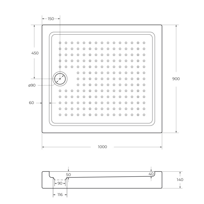 Акриловый поддон CEZARES TRAY-A-AH-100/90-15-W