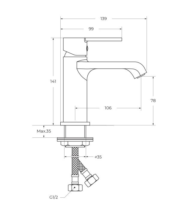 Смеситель для раковины без донного клапана BelBagno AURORA-LVM-CRM-W0