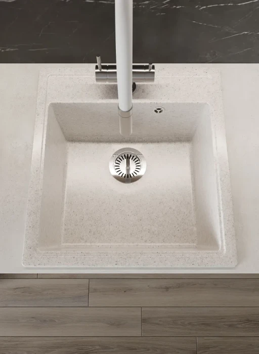 Мойка для кухни каменная 47х51 см, белая, врезная, с сифоном FS-Venezia-4751-WH