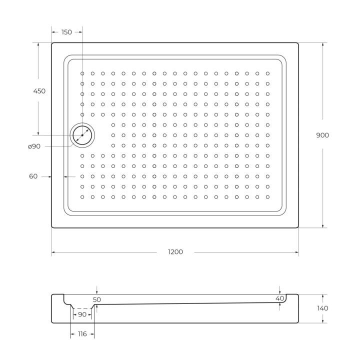 Акриловый поддон CEZARES TRAY-A-AH-120/90-15-W0