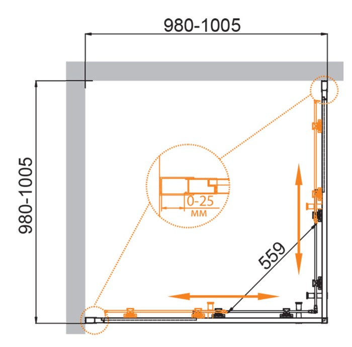 Душевой уголок CEZARES MOLVENO-A-2-100-C-BORO-IV