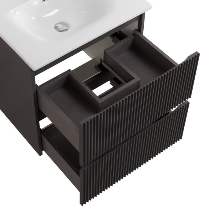 Тумба темно-серая с раковиной, подвесная с двумя выкатными ящиками BelBagno 600x455x608