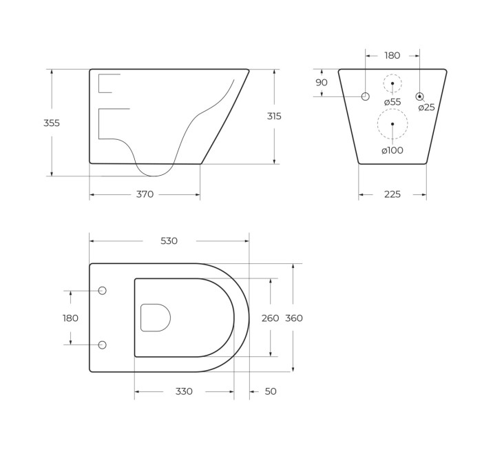 Унитаз подвесной безободковый с сиденьем CEZARES LINER CZR-3808-53-TH-TOR/SC