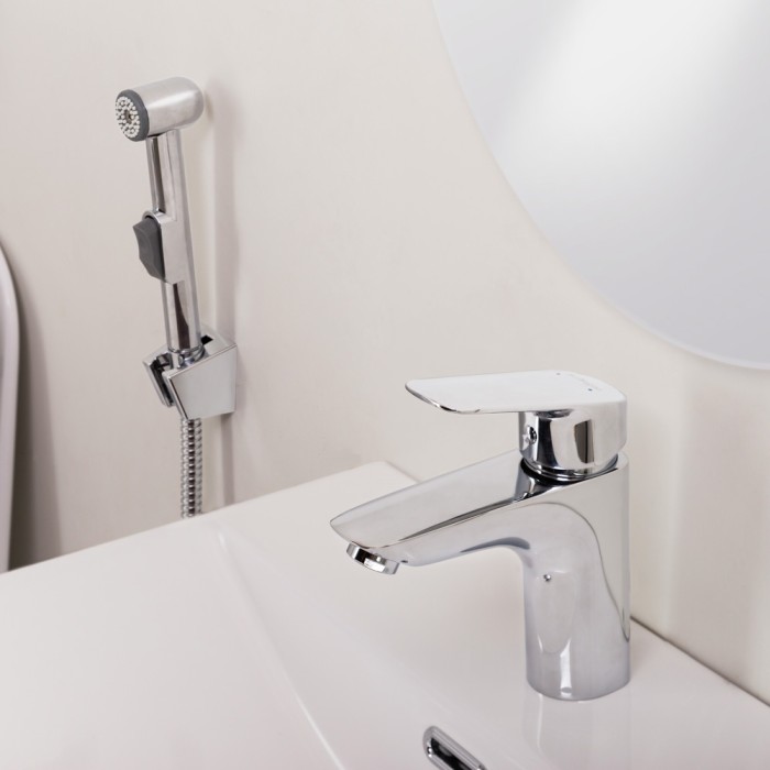 Смеситель для раковины без донного клапана с гигиеническим душем BelBagno DUE-LVM/HGN-CRM-W0