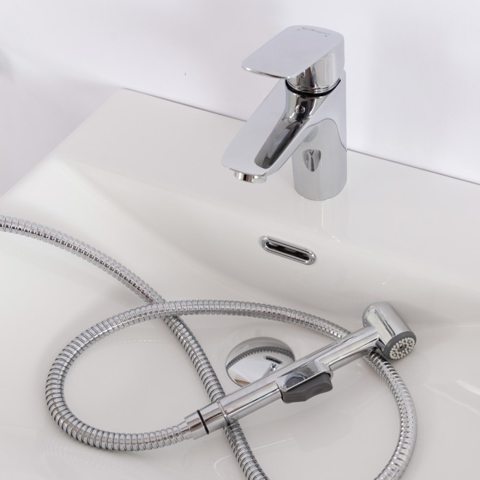 Смеситель для раковины без донного клапана с гигиеническим душем BelBagno DUE-LVM/HGN-CRM-W0