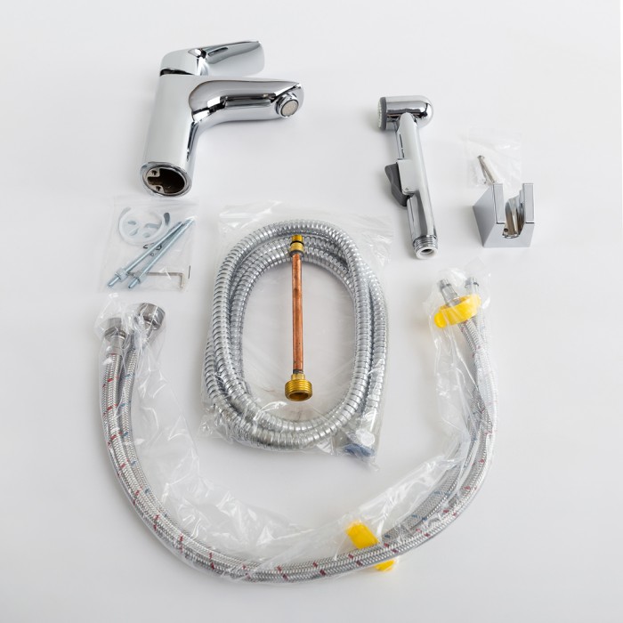 Смеситель для раковины без донного клапана с гигиеническим душем BelBagno DUE-LVM/HGN-CRM-W0