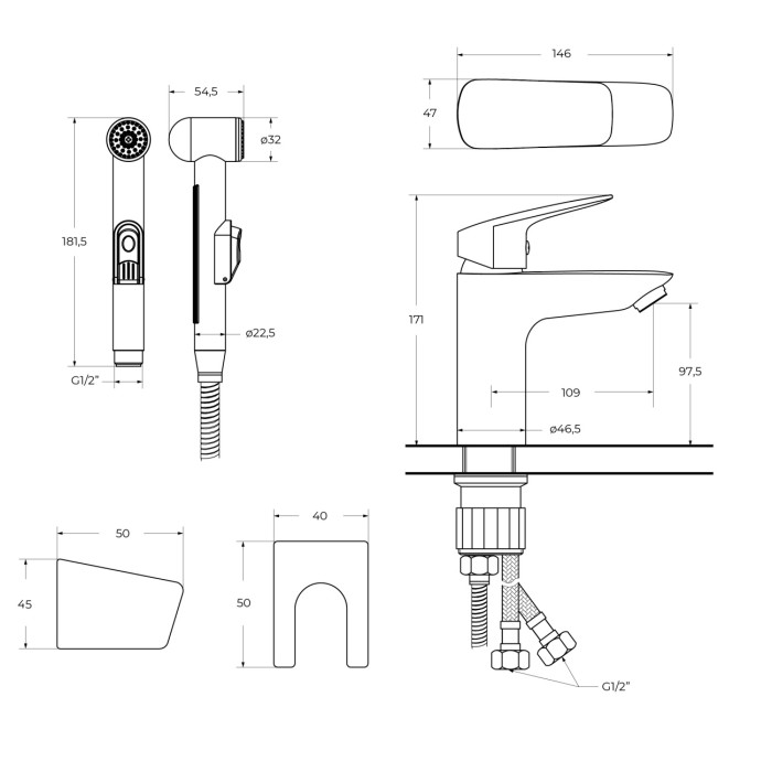 Смеситель для раковины без донного клапана с гигиеническим душем BelBagno DUE-LVM/HGN-CRM-W0