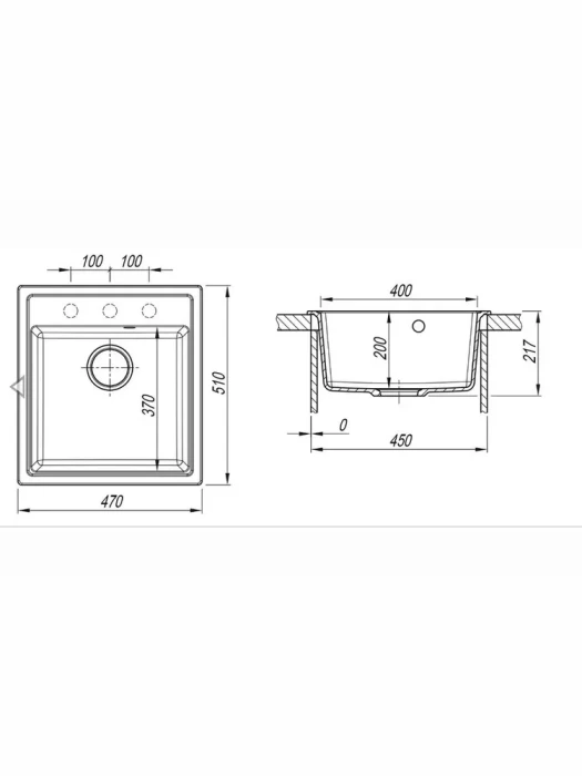 Мойка для кухни каменная 47х51 см, бежевая, врезная, с сифоном FS-Venezia-4751-Sand