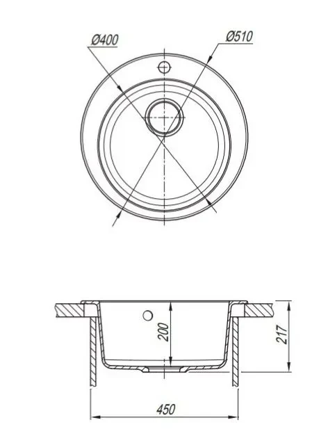 Мойка для кухни круглая каменная 51 см, белая, врезная, с сифоном FS-Lorenzo-51-WH