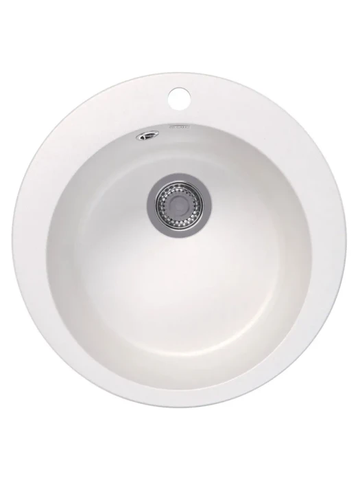Мойка для кухни круглая каменная 51 см, белая, врезная, с сифоном FS-Lorenzo-51-WH