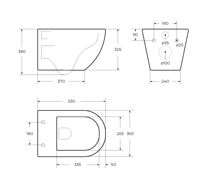 Унитаз подвесной безободковый с сиденьем CEZARES RELAX CZR-3806-53-TH-TOR/SC