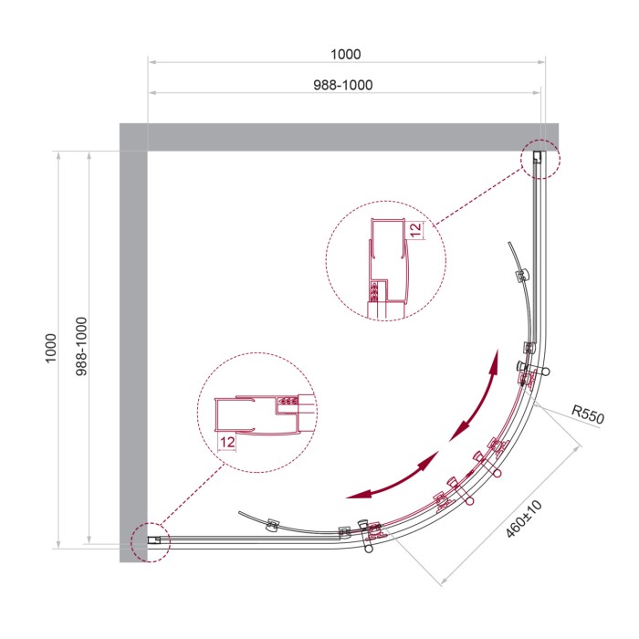 Душевой уголок BelBagno UNO-195-R-2-100-CH-CR