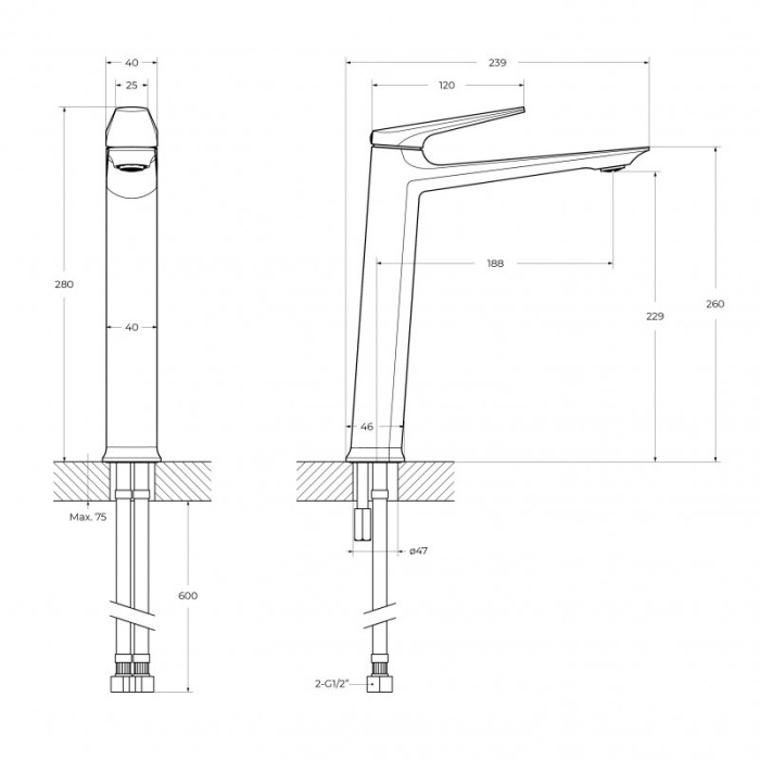 Смеситель для накладной раковины CEZARES LINER-LC-01-W0