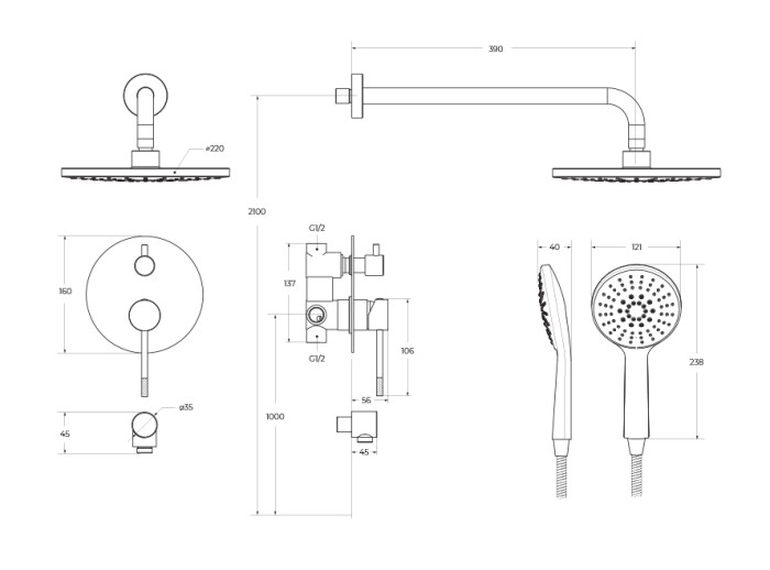 Душевой комплект встраиваемый CEZARES RELAX-DSET-NOP
