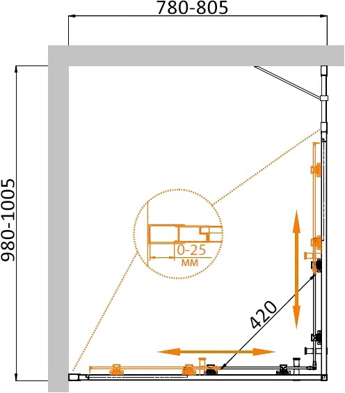 Душевой уголок CEZARES MOLVENO-AH-21-80+20-C-Cr-IV
