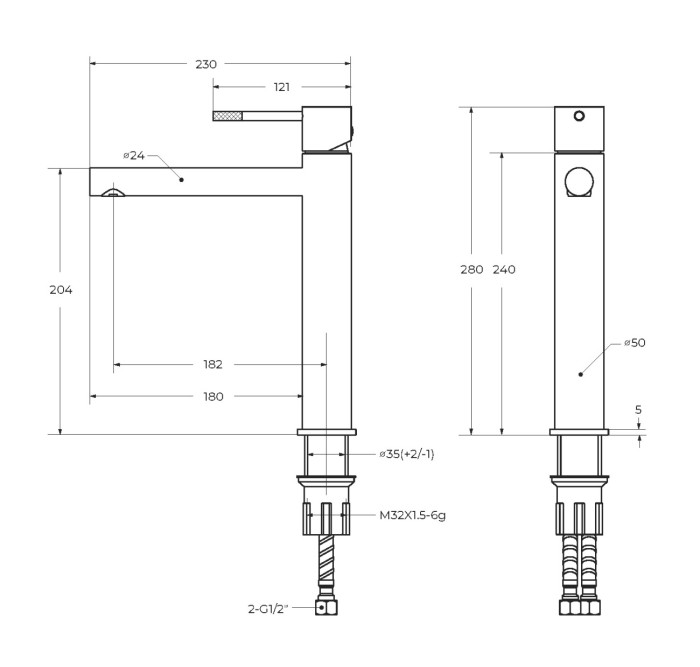Смеситель для накладной раковины без донного клапана CEZARES RELAX-LC2-01-W0